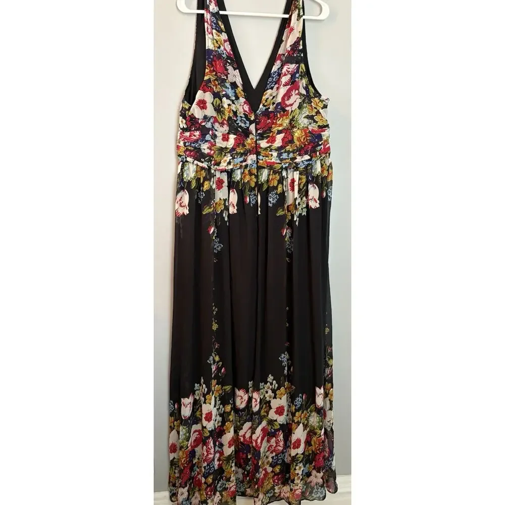 Ever Pretty Dress 18 Black Spring Floral Chiffon Sleeveless Vneck Maxi Flowy - Picture 2 of 5